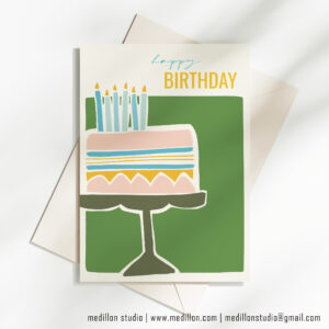 Retro Green Cake - Birthday Card