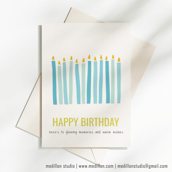 Here’S To Glowing Memories And Warm Wishes- Birthday Card (Blue)