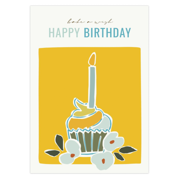 Cupcake Candle Bake A Wish - Birthday Card (Yellow) - Image 2