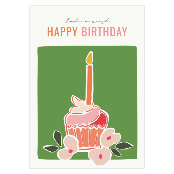 Cupcake Candle Bake A Wish - Birthday Card (Green) - Image 2