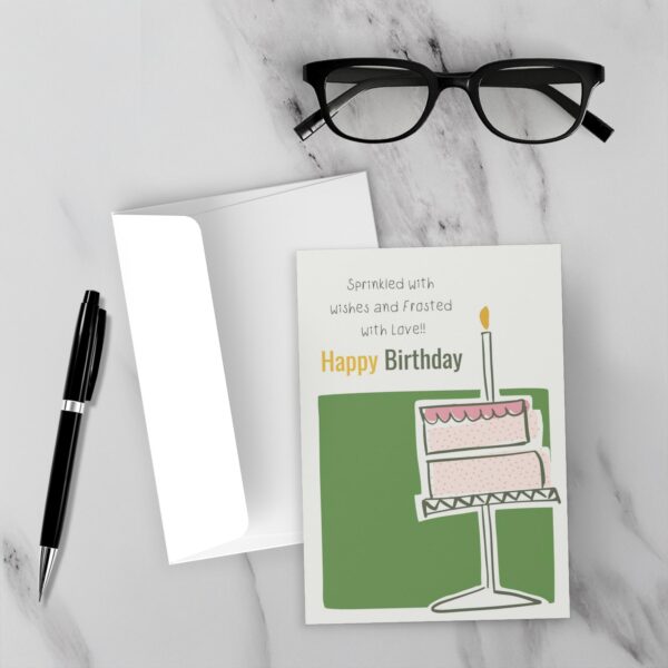 Green Cake - Sprinkled With Wishes & Frosted With Love- Birthday Card - Image 3