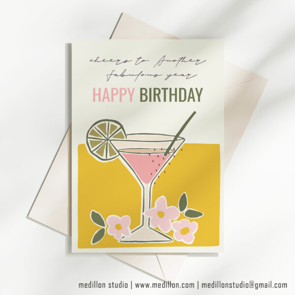 Yellow Cocktail - Cheers To Another Fabulous Year Birthday Card