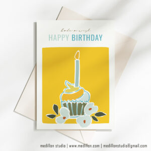 Cupcake Candle Bake A Wish - Birthday Card (Yellow)