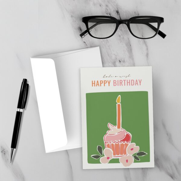 Cupcake Candle Bake A Wish - Birthday Card (Green) - Image 3