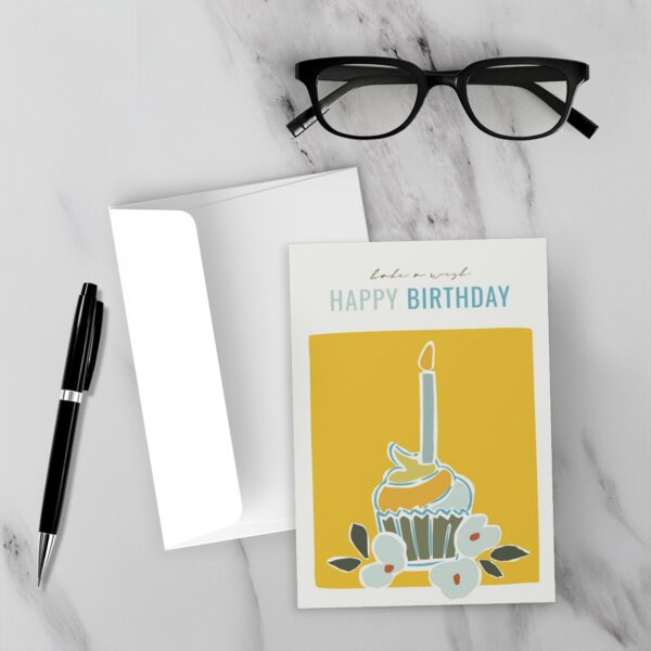 Cupcake Candle Bake A Wish - Birthday Card (Yellow) - Image 3