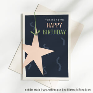 You Are A Star- Happy Birthday Greeting Card (Navy)
