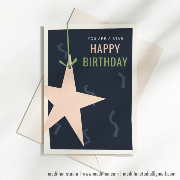 You Are A Star- Happy Birthday Greeting Card (Navy)