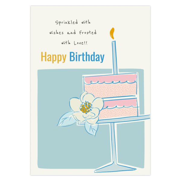 Floral Blue Cake - Sprinkled With Wishes And Frosted With Love- Birthday Card - Image 2