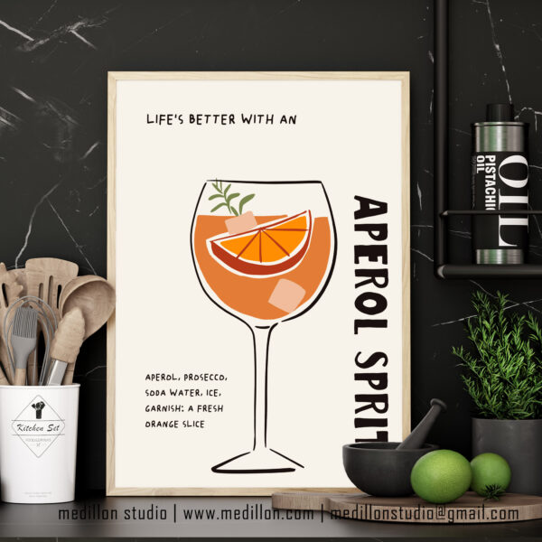Life Is Better With Aperol Spritz Print Poster | Funny Cocktail Wall Art | Summer Drink Bar Decor | Cocktail Lovers Gift | Cocktail Humor - Image 3