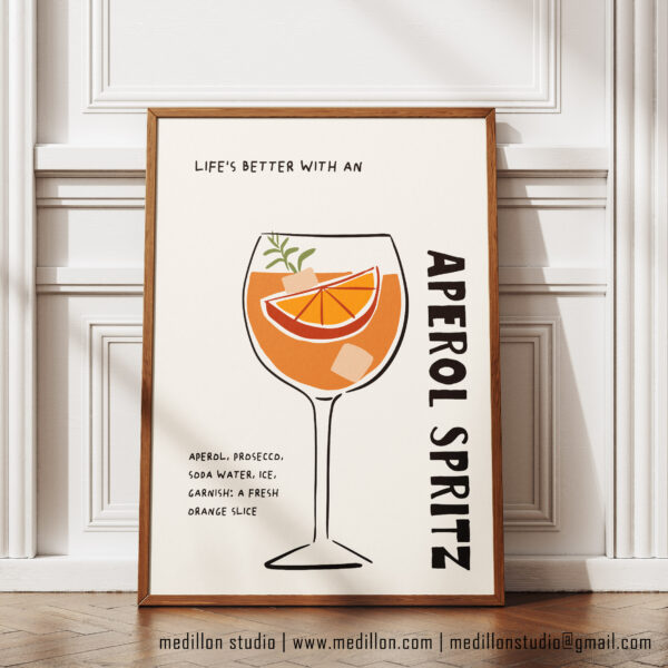Life Is Better With Aperol Spritz Print Poster | Funny Cocktail Wall Art | Summer Drink Bar Decor | Cocktail Lovers Gift | Cocktail Humor - Image 4