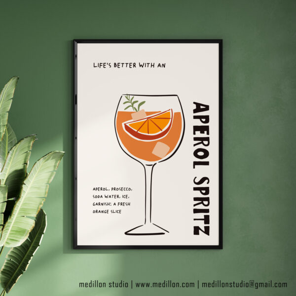 Life Is Better With Aperol Spritz Print Poster | Funny Cocktail Wall Art | Summer Drink Bar Decor | Cocktail Lovers Gift | Cocktail Humor