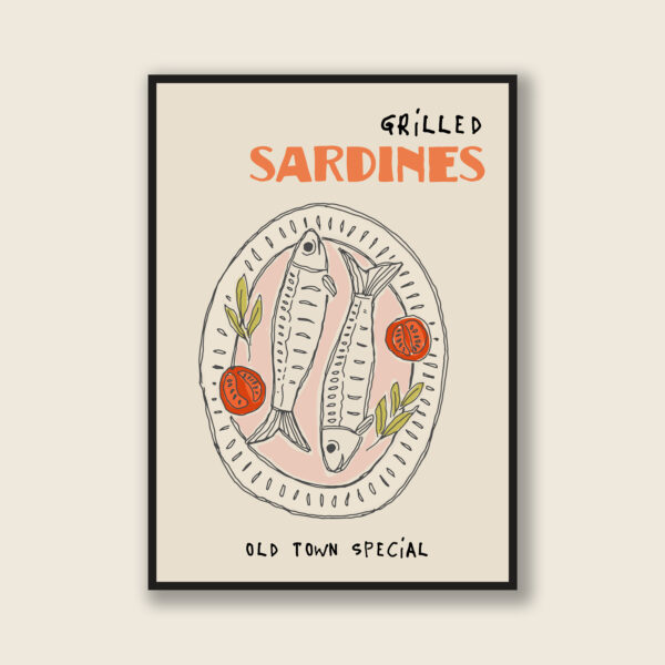 Grilled Sardines Old Town Special Poster- Retro Coastal Kitchen Wall Art- Seafood Platter Print- Contemporary Vintage Dining Rm Decor OPT 2 - Image 2