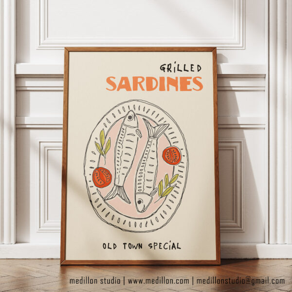 Grilled Sardines Old Town Special Poster- Retro Coastal Kitchen Wall Art- Seafood Platter Print- Contemporary Vintage Dining Rm Decor OPT 2 - Image 4