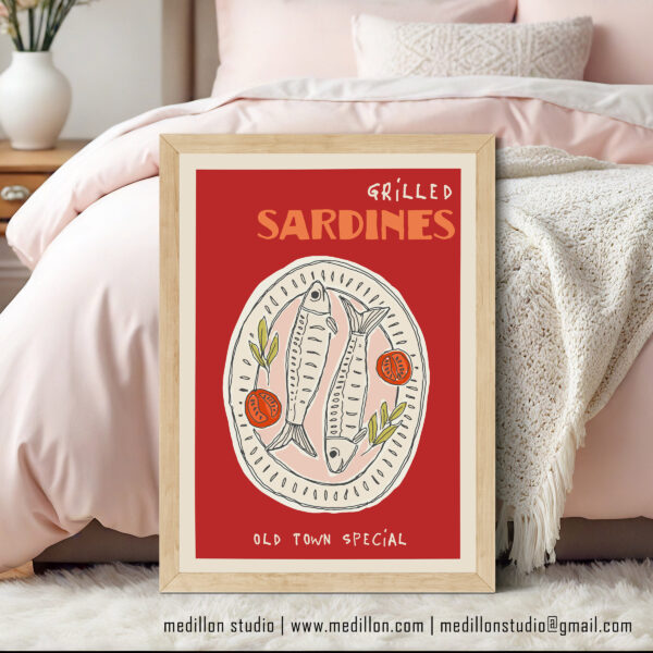 Grilled Sardines Old Town Special Poster | Retro Coastal Kitchen Wall Art | Seafood Platter Print | Contemporary Vintage Dining Room Decor - Image 3