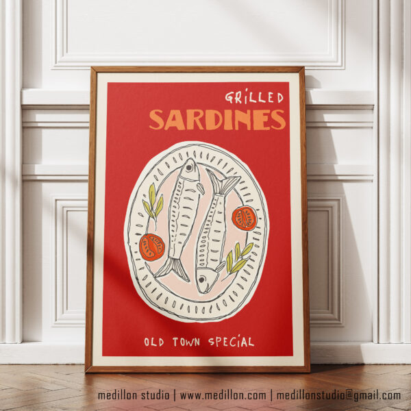 Grilled Sardines Old Town Special Poster | Retro Coastal Kitchen Wall Art | Seafood Platter Print | Contemporary Vintage Dining Room Decor - Image 2
