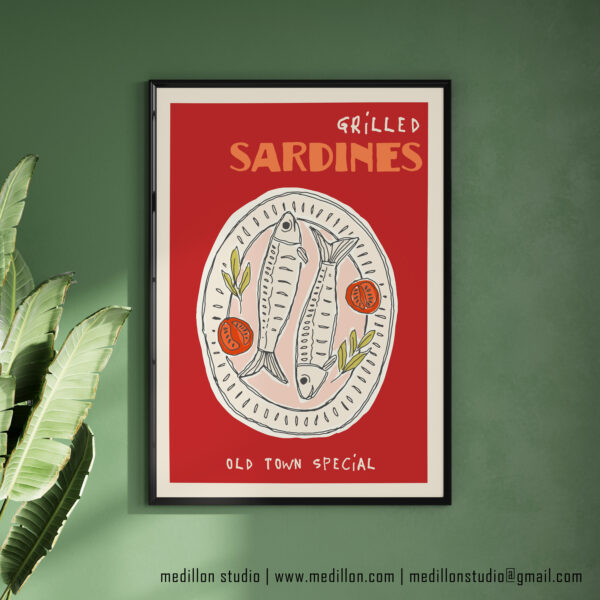 Grilled Sardines Old Town Special Poster | Retro Coastal Kitchen Wall Art | Seafood Platter Print | Contemporary Vintage Dining Room Decor - Image 4