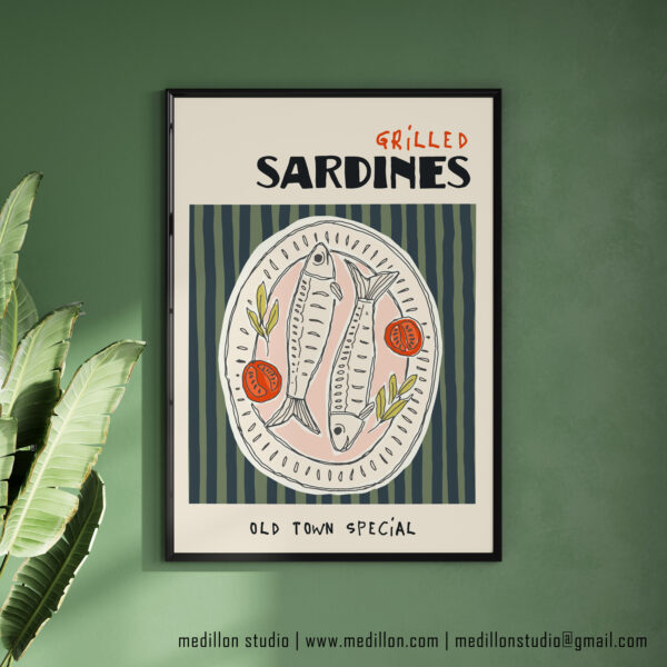 Grilled Sardines Old Town Special Poster- Retro Coastal Kitchen Wall Art- Seafood Platter Print- Contemporary Vintage Dining Rm Decor OPT 3 - Image 2