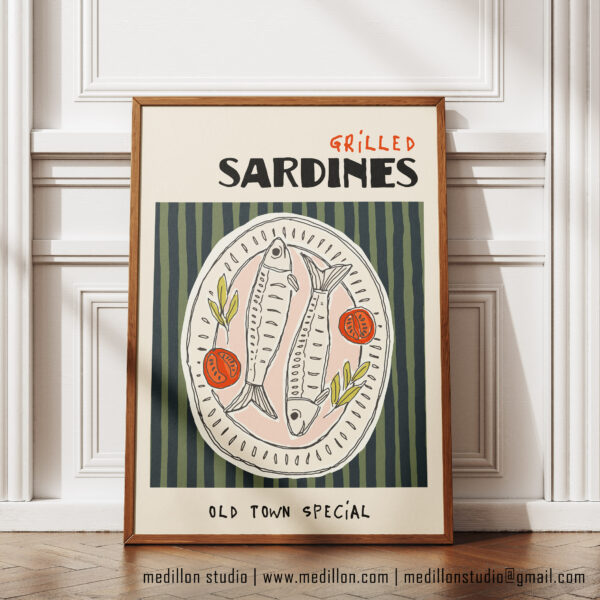 Grilled Sardines Old Town Special Poster- Retro Coastal Kitchen Wall Art- Seafood Platter Print- Contemporary Vintage Dining Rm Decor OPT 3 - Image 3