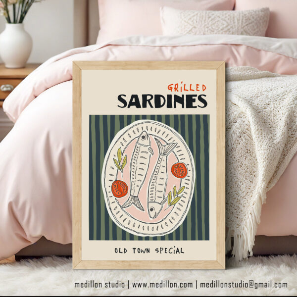 Grilled Sardines Old Town Special Poster- Retro Coastal Kitchen Wall Art- Seafood Platter Print- Contemporary Vintage Dining Rm Decor OPT 3 - Image 5