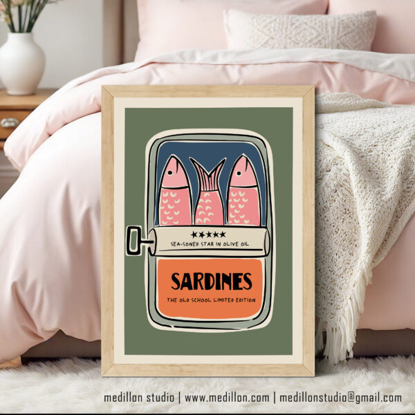 Colorful Retro Sardine Tin Wall Art | Old School Limited Edition- Sea-soned Star | Vintage Kitchen Poster | Mid-Century Pop Art Print