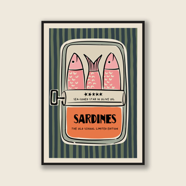 Colorful Retro Sardine Tin Wall Art | Old School Limited Edition- Sea-soned Star | Vintage Kitchen Poster | Mid-Century Pop Art Print Opt 3