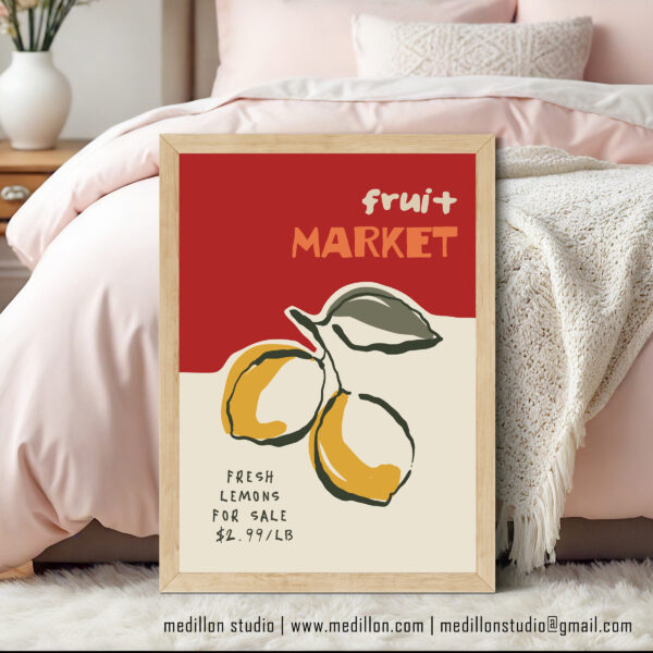 Colorful Retro Lemon Wall Art | Vintage Fruit Market Poster | Bright Kitchen Decor | Mid-Century Citrus Illustration | Fine Art Print