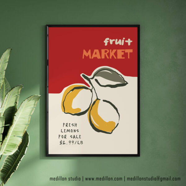Colorful Retro Lemon Wall Art | Vintage Fruit Market Poster | Bright Kitchen Decor | Mid-Century Citrus Illustration | Fine Art Print - Image 2