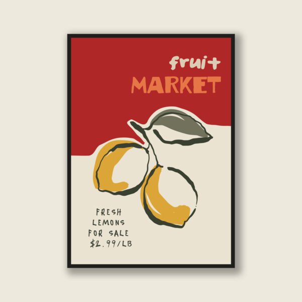 Colorful Retro Lemon Wall Art | Vintage Fruit Market Poster | Bright Kitchen Decor | Mid-Century Citrus Illustration | Fine Art Print - Image 3