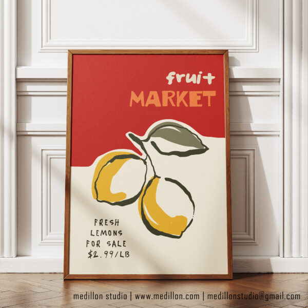 Colorful Retro Lemon Wall Art | Vintage Fruit Market Poster | Bright Kitchen Decor | Mid-Century Citrus Illustration | Fine Art Print - Image 5