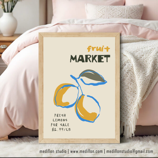 Colorful Retro Lemon Wall Art | Vintage Fruit Market Poster | Bright Kitchen Decor | Mid-Century Citrus Illustration | Fine Art Print Opt 2 - Image 2