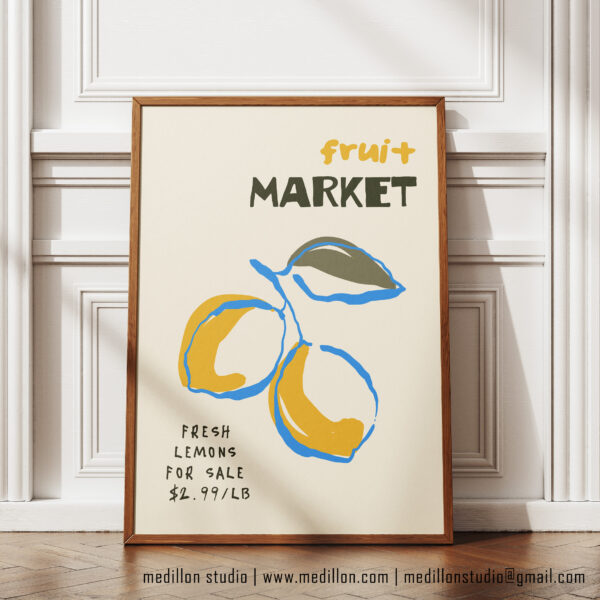 Colorful Retro Lemon Wall Art | Vintage Fruit Market Poster | Bright Kitchen Decor | Mid-Century Citrus Illustration | Fine Art Print Opt 2 - Image 4