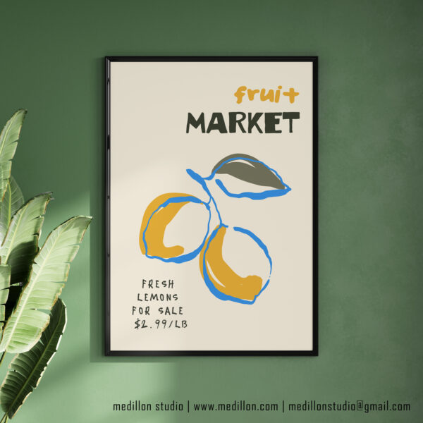 Colorful Retro Lemon Wall Art | Vintage Fruit Market Poster | Bright Kitchen Decor | Mid-Century Citrus Illustration | Fine Art Print Opt 2