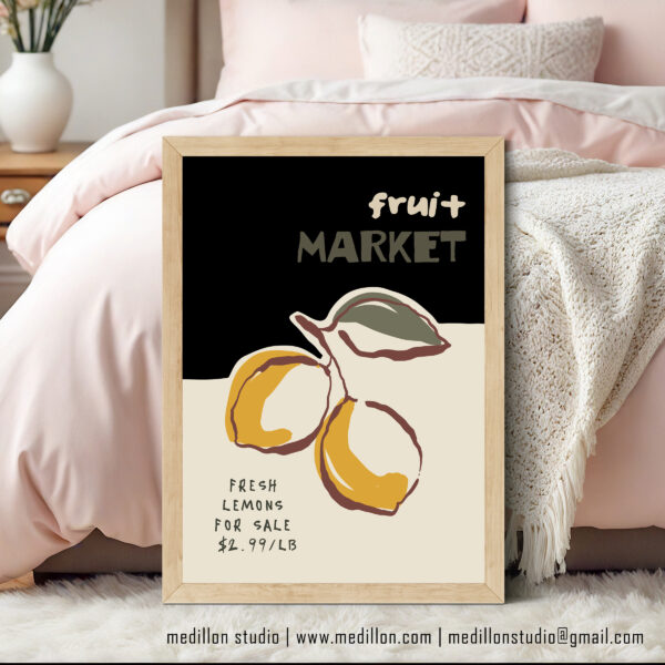 Colorful Retro Lemon Wall Art | Vintage Fruit Market Poster | Bright Kitchen Decor | Mid-Century Citrus Illustration | Fine Art Print Opt 3 - Image 3
