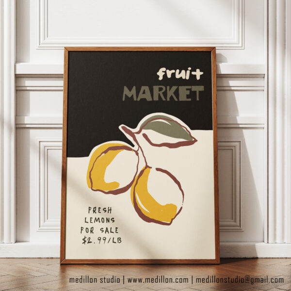 Colorful Retro Lemon Wall Art | Vintage Fruit Market Poster | Bright Kitchen Decor | Mid-Century Citrus Illustration | Fine Art Print Opt 3 - Image 2