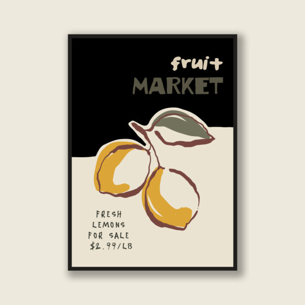Colorful Retro Lemon Wall Art | Vintage Fruit Market Poster | Bright Kitchen Decor | Mid-Century Citrus Illustration | Fine Art Print Opt 3