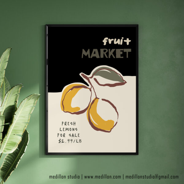 Colorful Retro Lemon Wall Art | Vintage Fruit Market Poster | Bright Kitchen Decor | Mid-Century Citrus Illustration | Fine Art Print Opt 3 - Image 5