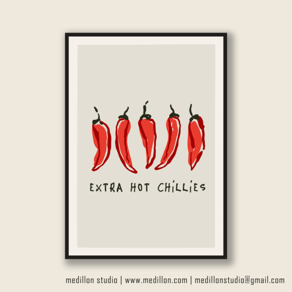Extra Hot Red Chillies Retro Art Print | Vibrant Kitchen Poster | Bold Mid-Century Print | Gift for Chefs, Foodies and Spice Fans Opt 1 Red - Image 3