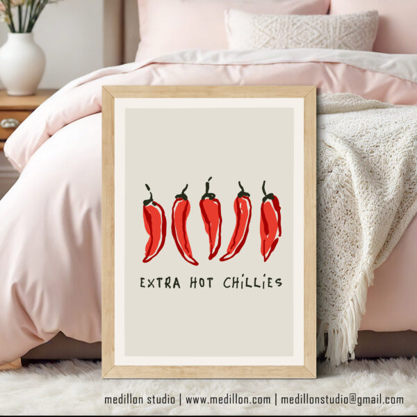 Extra Hot Red Chillies Retro Art Print | Vibrant Kitchen Poster | Bold Mid-Century Print | Gift for Chefs, Foodies and Spice Fans Opt 1 Red - Image 4