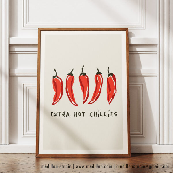 Extra Hot Red Chillies Retro Art Print | Vibrant Kitchen Poster | Bold Mid-Century Print | Gift for Chefs, Foodies and Spice Fans Opt 1 Red - Image 5