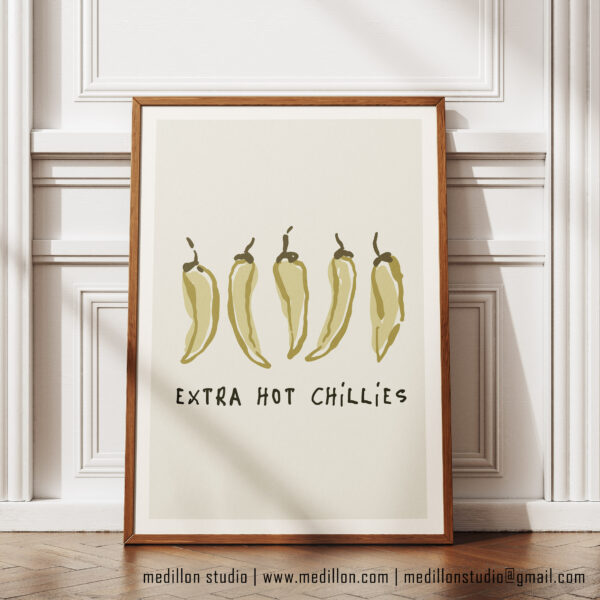 Extra Hot Chillies Retro Art Print | Vibrant Kitchen Poster | Bold Mid-Century Print | Gift for Chefs, Foodies and Spice Fans Opt 1 Green - Image 5