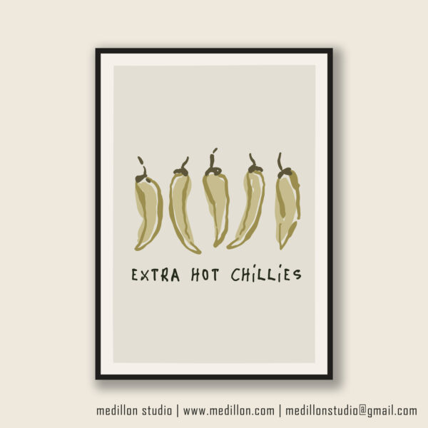 Extra Hot Chillies Retro Art Print | Vibrant Kitchen Poster | Bold Mid-Century Print | Gift for Chefs, Foodies and Spice Fans Opt 1 Green - Image 3