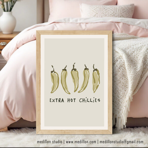 Extra Hot Chillies Retro Art Print | Vibrant Kitchen Poster | Bold Mid-Century Print | Gift for Chefs, Foodies and Spice Fans Opt 1 Green - Image 2