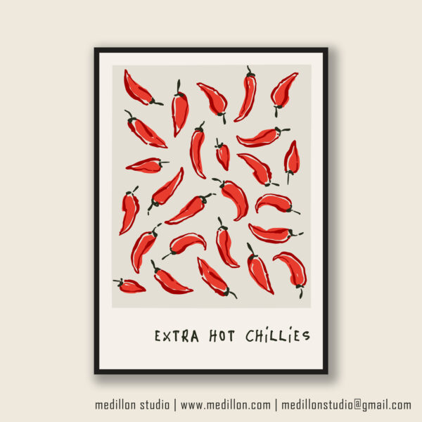 Extra Hot Red Chillies Retro Art Print | Vibrant Kitchen Poster | Bold Mid-Century Print | Gift for Chefs, Foodies and Spice Fans Opt 2 Red - Image 4