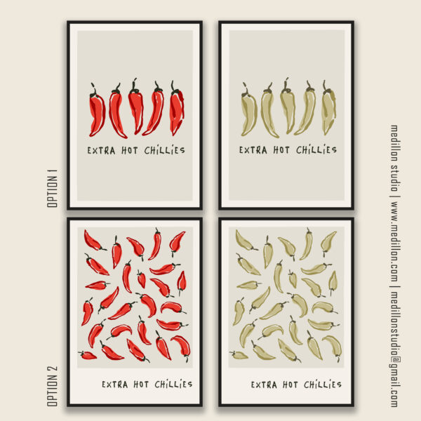 Extra Hot Red Chillies Retro Art Print | Vibrant Kitchen Poster | Bold Mid-Century Print | Gift for Chefs, Foodies and Spice Fans Opt 2 Red - Image 5