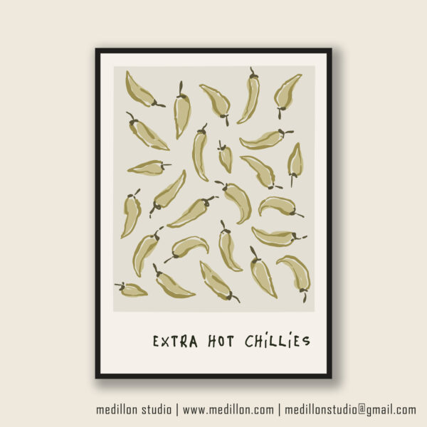 Extra Hot Chillies Retro Art Print | Vibrant Kitchen Poster | Bold Mid-Century Print | Gift for Chefs, Foodies and Spice Fans Opt 2 Green - Image 2