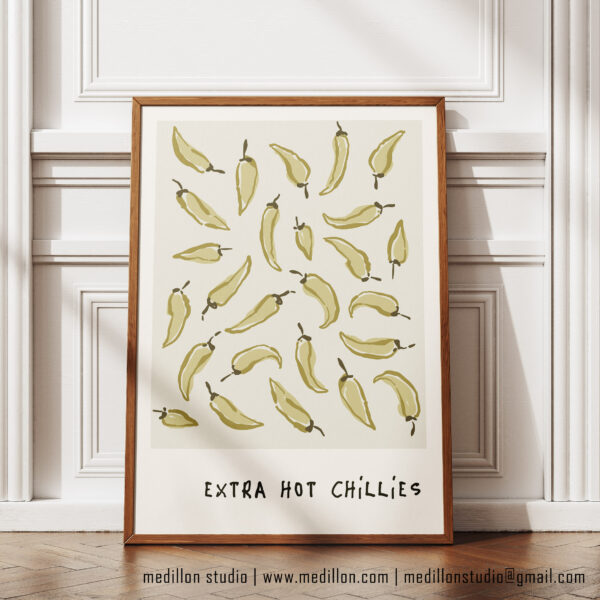 Extra Hot Chillies Retro Art Print | Vibrant Kitchen Poster | Bold Mid-Century Print | Gift for Chefs, Foodies and Spice Fans Opt 2 Green - Image 5