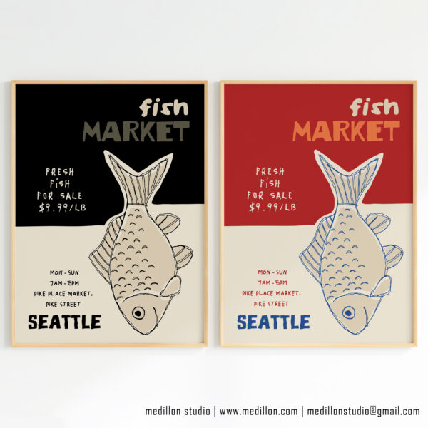 Pike Place Seattle Fish Market Poster | Retro Contemporary Wall Art | Vintage Seafood Print | Gift for Fishermen & Seattle Lovers - Image 6