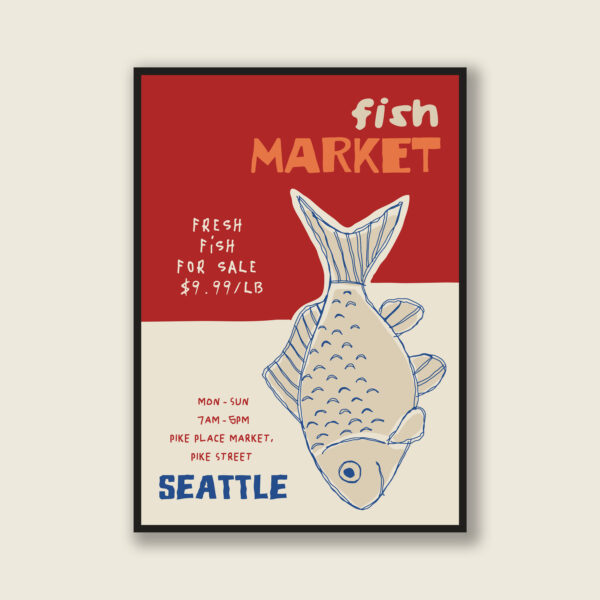 Pike Place Seattle Fish Market Poster | Retro Contemporary Wall Art | Vintage Seafood Print | Gift for Fishermen & Seattle Lovers - Image 2