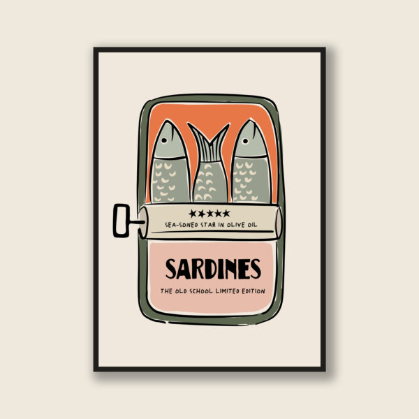 Colorful Retro Sardine Tin Wall Art | Old School Limited Edition- Sea-soned Star | Vintage Kitchen Poster | Mid-Century Pop Art Print Opt 2