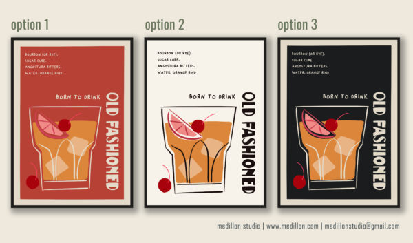 Born to Drink Old Fashioned Print Poster | Funny Cocktail Wall Art | Vintage Bar Decor | Whiskey Lover Gift | Retro Home Bar Poster | Opt 3 - Image 5